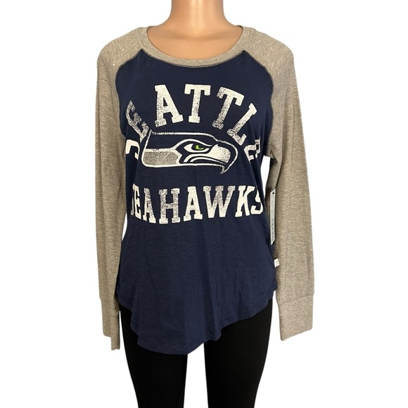 3/$30 🍂Touch Navy Seattle Seahawks Waffle Raglan Lightweight Long Sleeve T-Shirt - Picture 1 of 8
